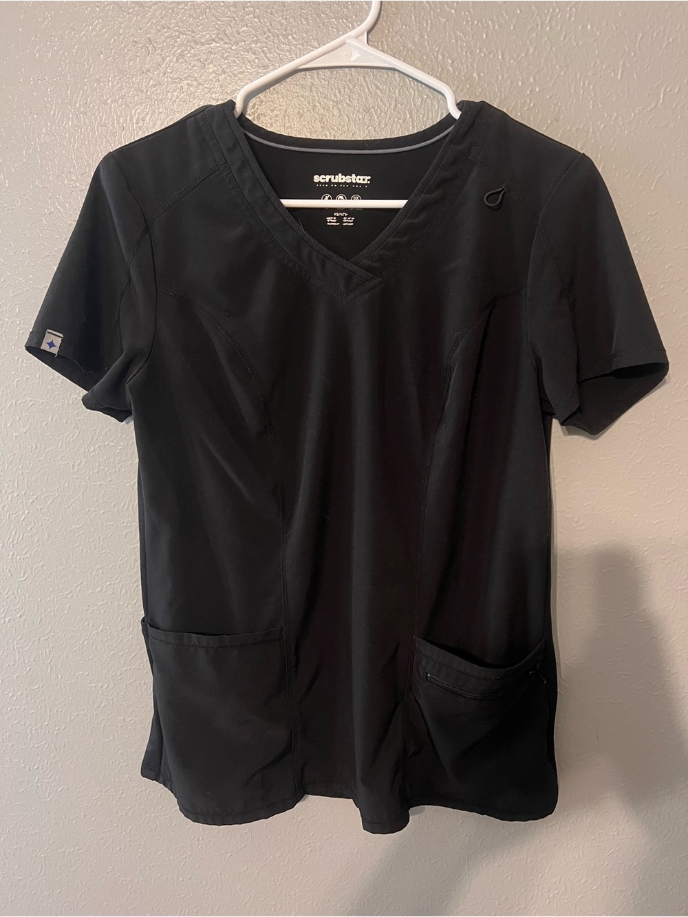 Scrubstar Men's Black V-Neck Medical Scrub Top with Front Pockets